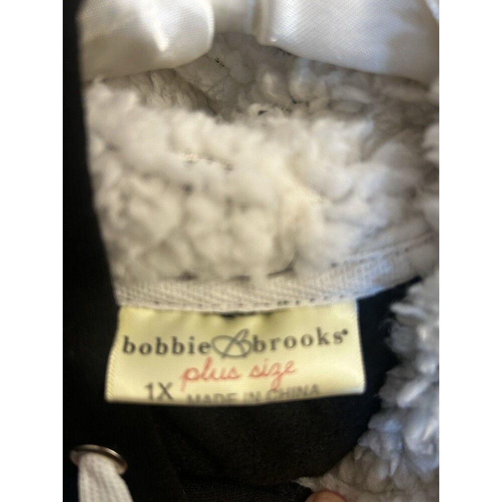 Bobbie Brooks 1X Warning I Really Don’t Care Sherpa Hoodie Black Plus Size Plush - Picture 6 of 16